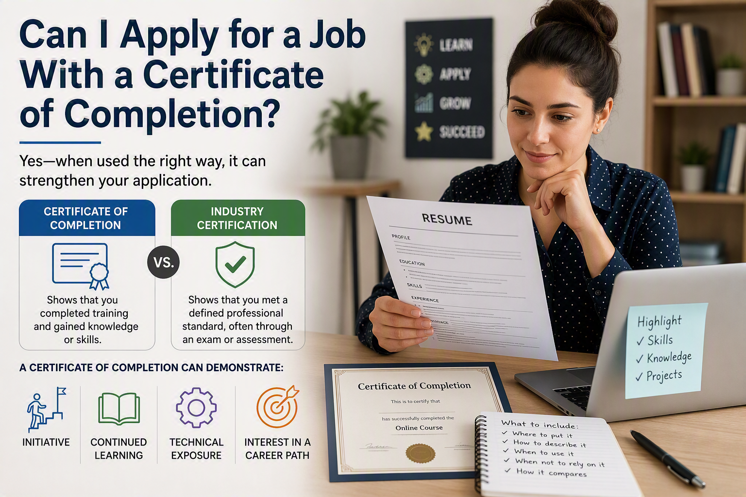 Certificate of completion and career development guide