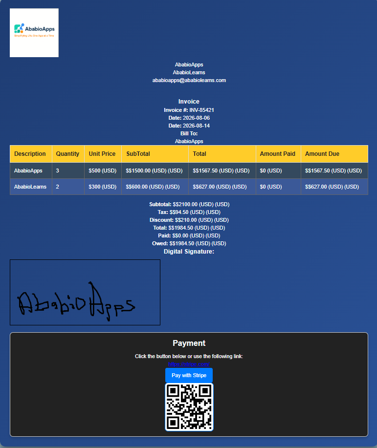 Free online invoice generator creating PDF business invoices